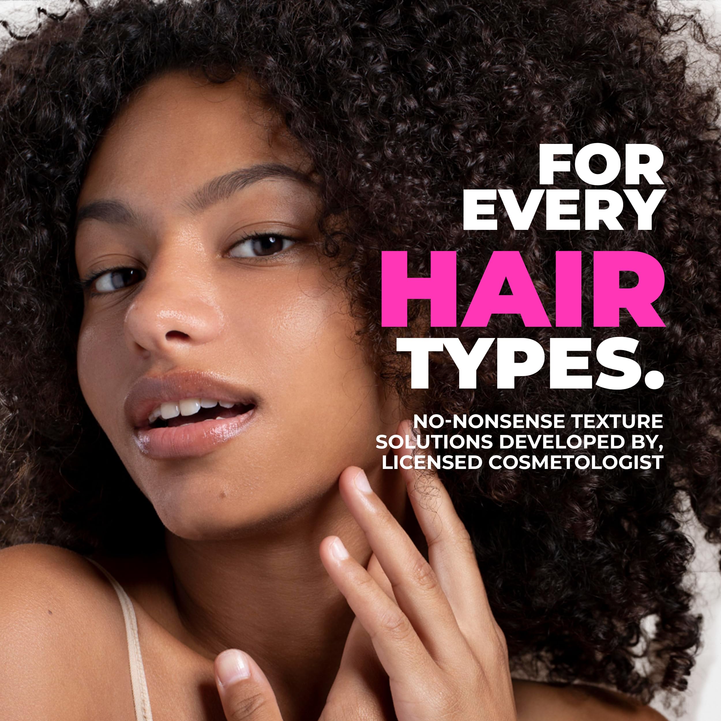 The Doux Fresh Rinse silky shine closeup highlights curl definition.
