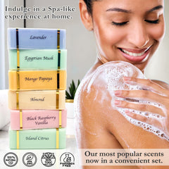 Lather shot reveals rich foam from The Grecian Soap Company blend for cleansing and hydration.