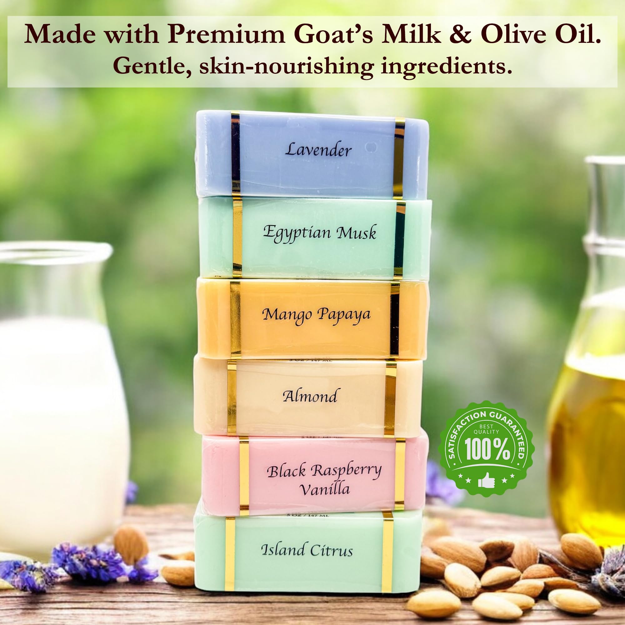 Six-pack packaging highlights value and convenience for replenishing body care by The Grecian Soap Company.