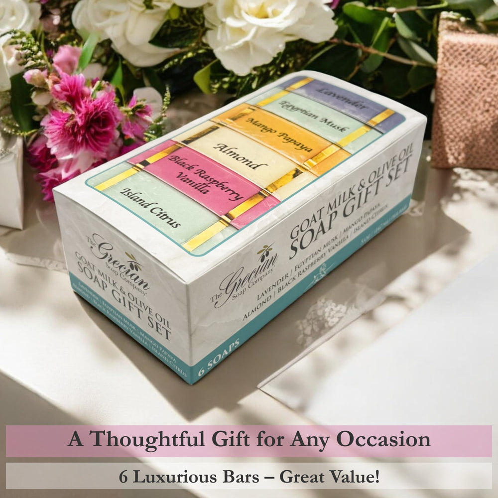 Gentle shower routine using goat milk and olive oil bars for daily refreshment.