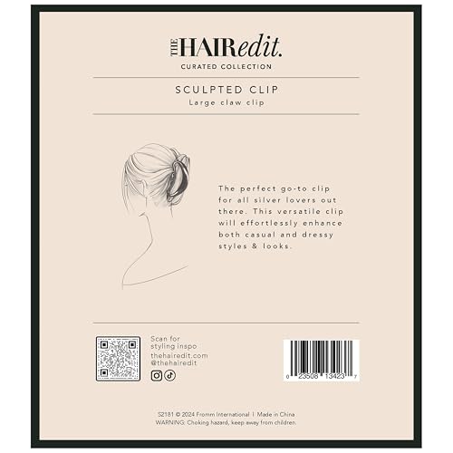The Hair Edit Sculpted Silver Claw Clip close-up reveals matte finish and precise teeth grip.