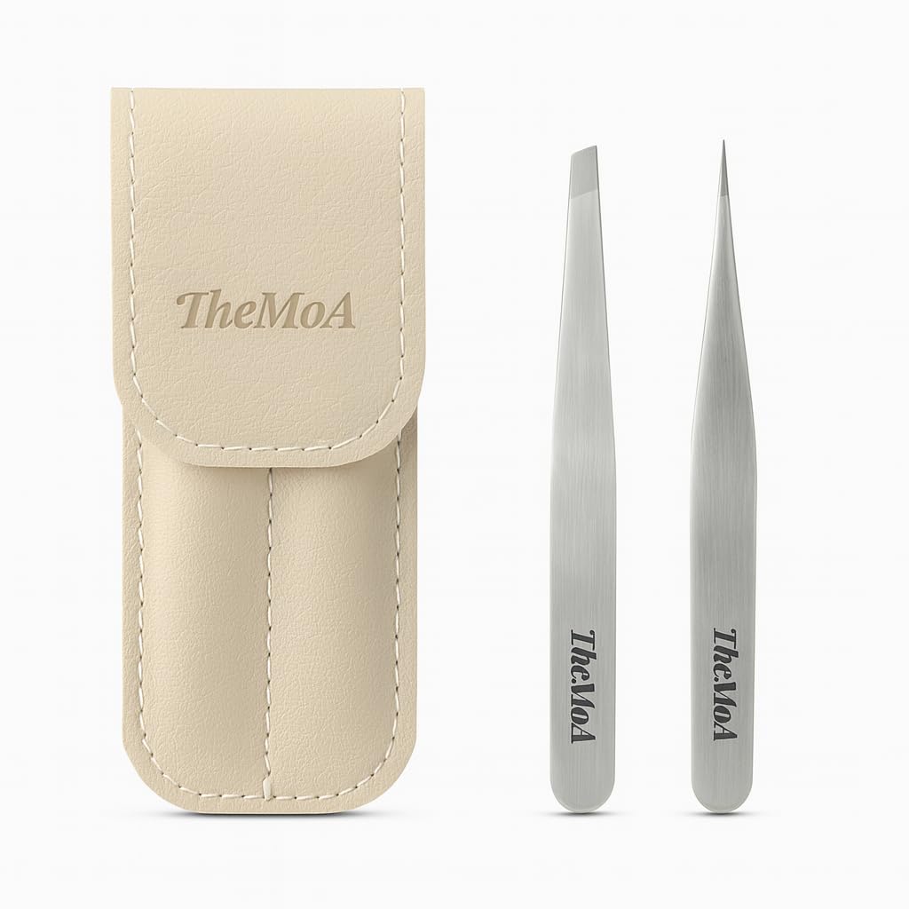 THEMOA Precision Tweezers Set in case highlights portable grooming and organized storage.