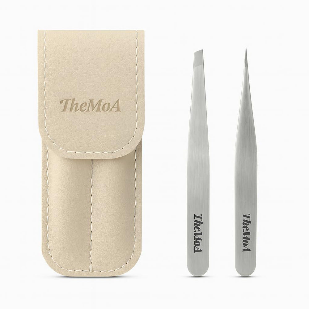THEMOA Precision Tweezers Set in case highlights portable grooming and organized storage.