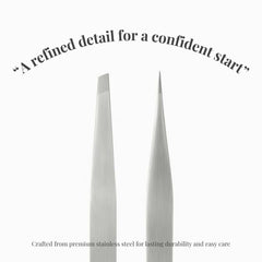 THEMOA slant-tip tweezers close-up for quick gripping and tidy eyebrow shaping.