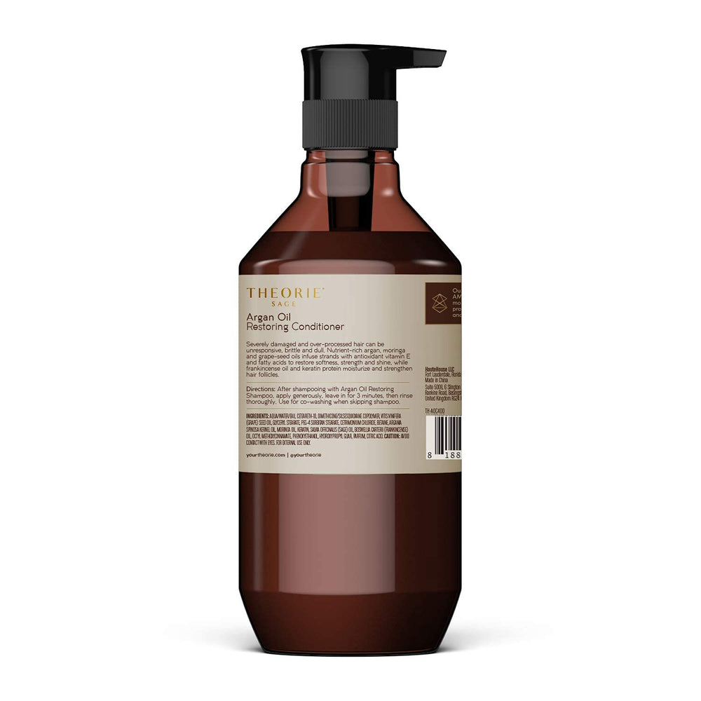 Theorie Argan Oil Ultimate Restoring Conditioner ingredients showcase argan and grape-seed oils for nourishment