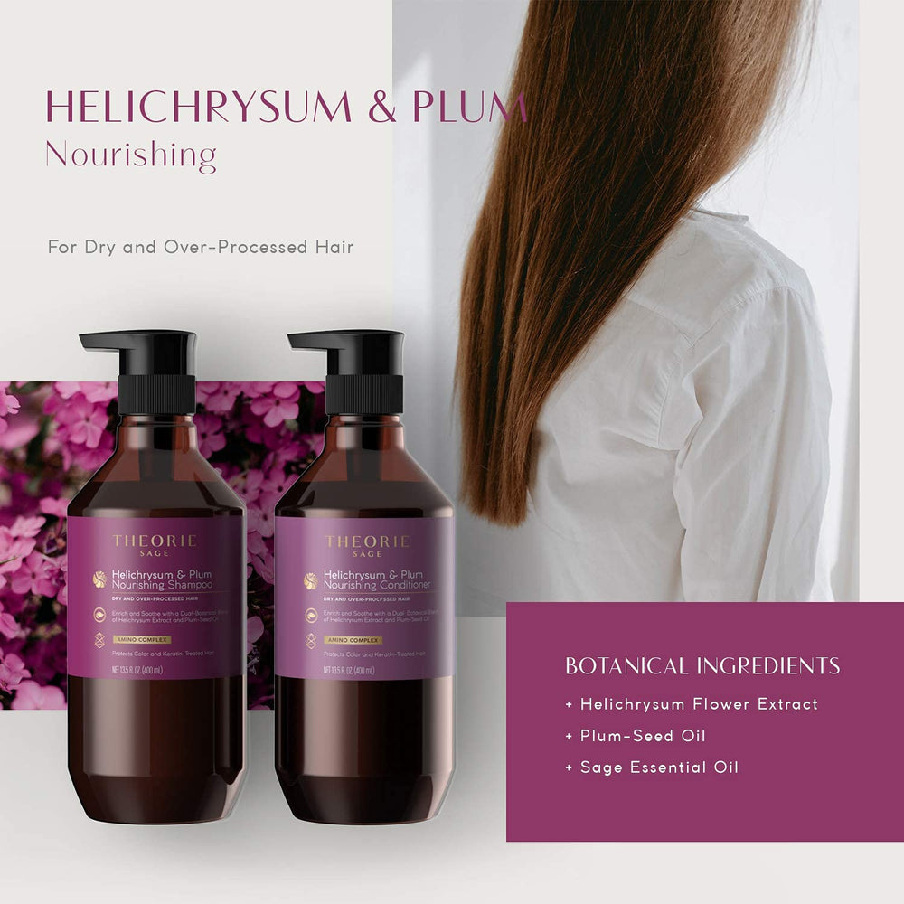 The Theorie shampoo being dispensed from pump emphasizes easy application.