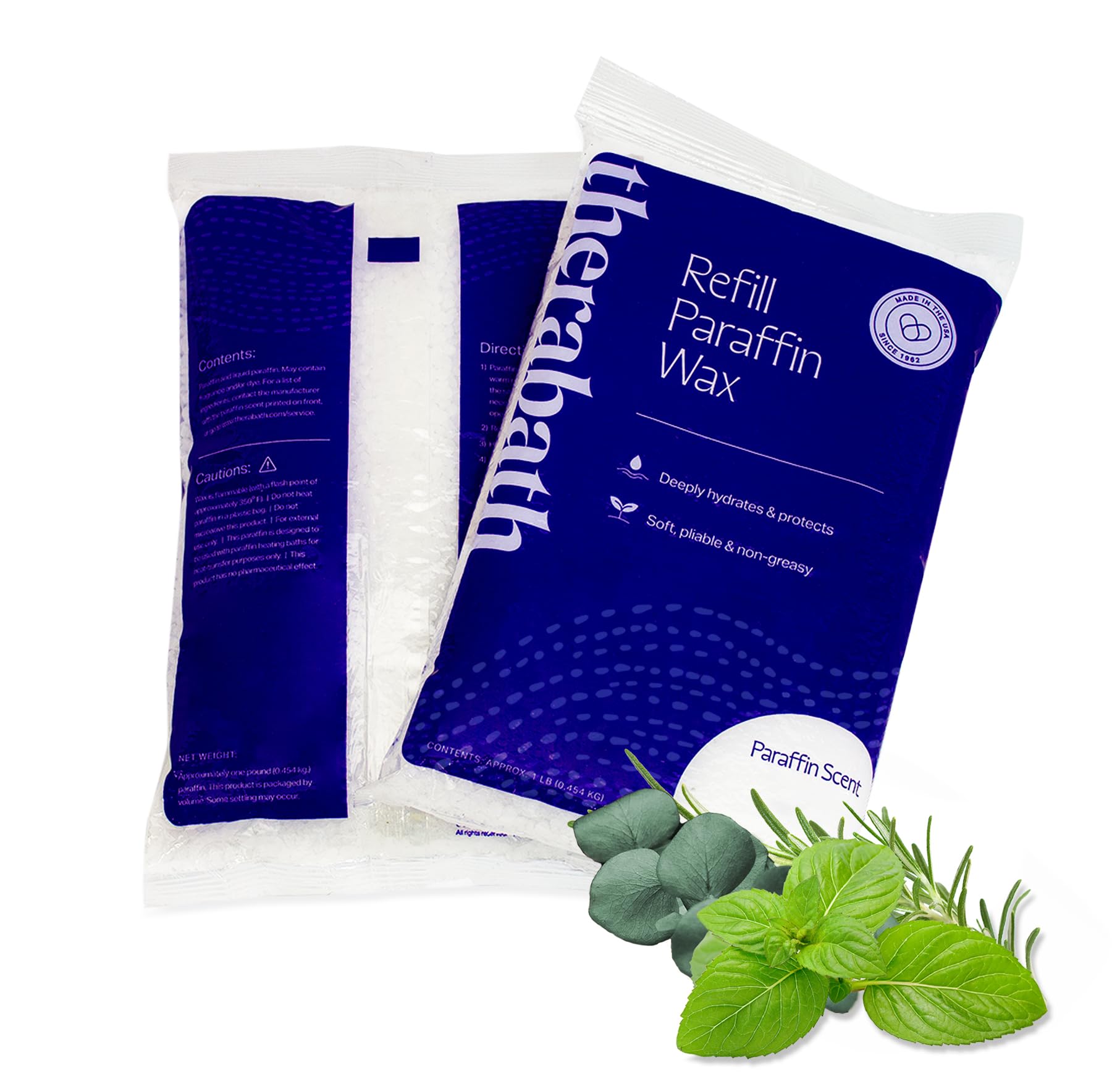 Therabath paraffin wax refill bottle pour demonstrates residue-free application.