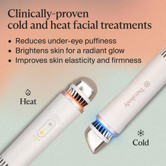TheraFace Depuffing Wand in action showing cold therapy under-eye area.