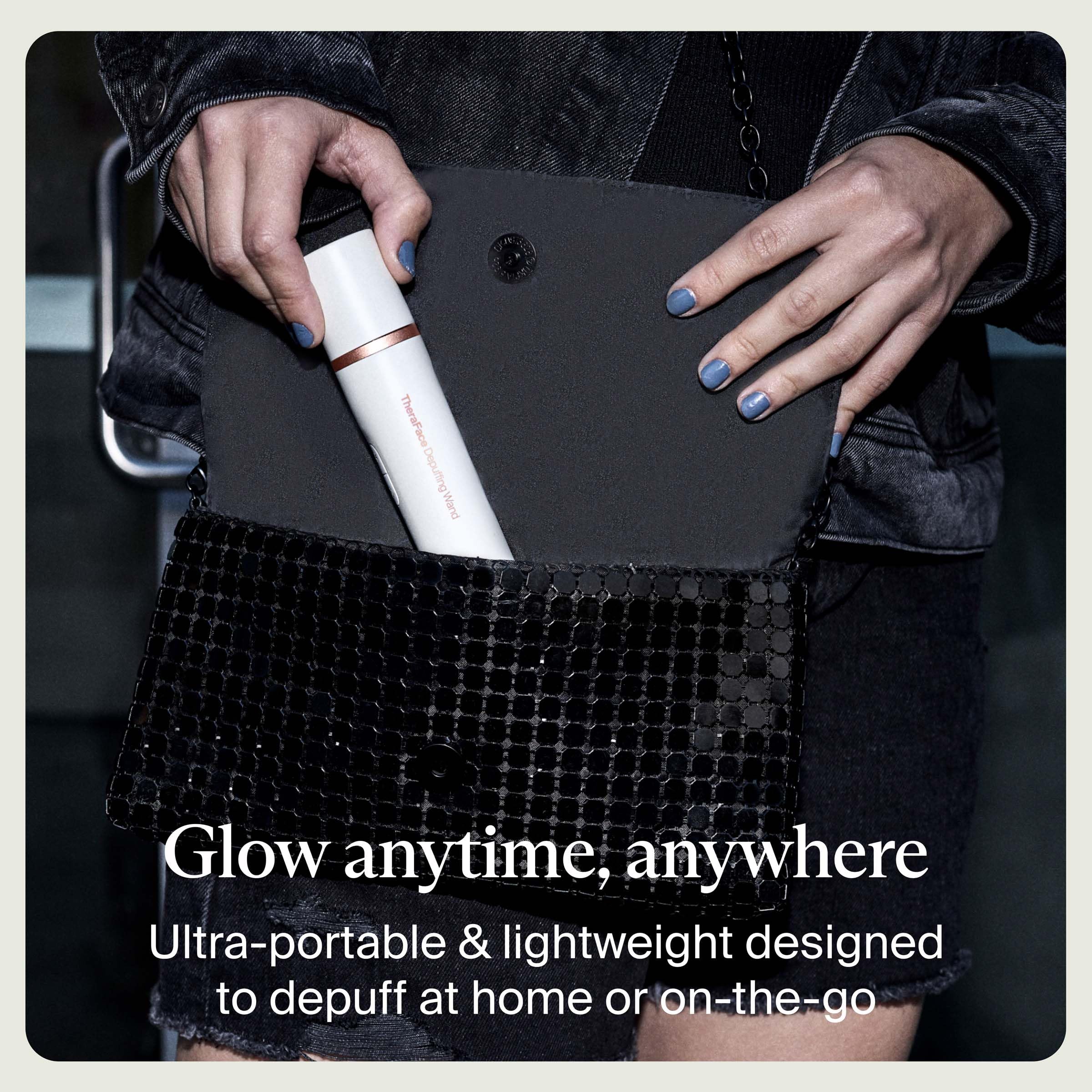 TheraFace contoured applicator tip gliding smoothly across facial skin.