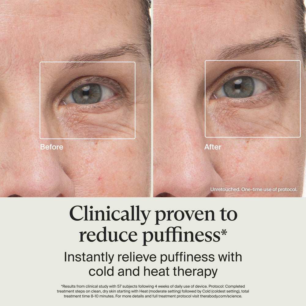 TheraFace under-eye application with contoured tip for hard-to-reach spots.