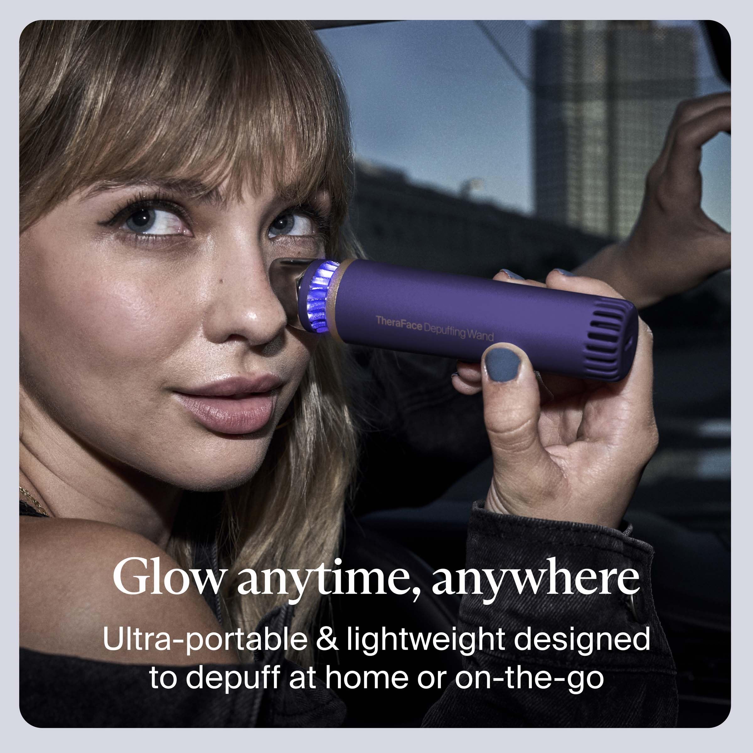 TheraFace Depuffing Wand compact design fits in a travel kit