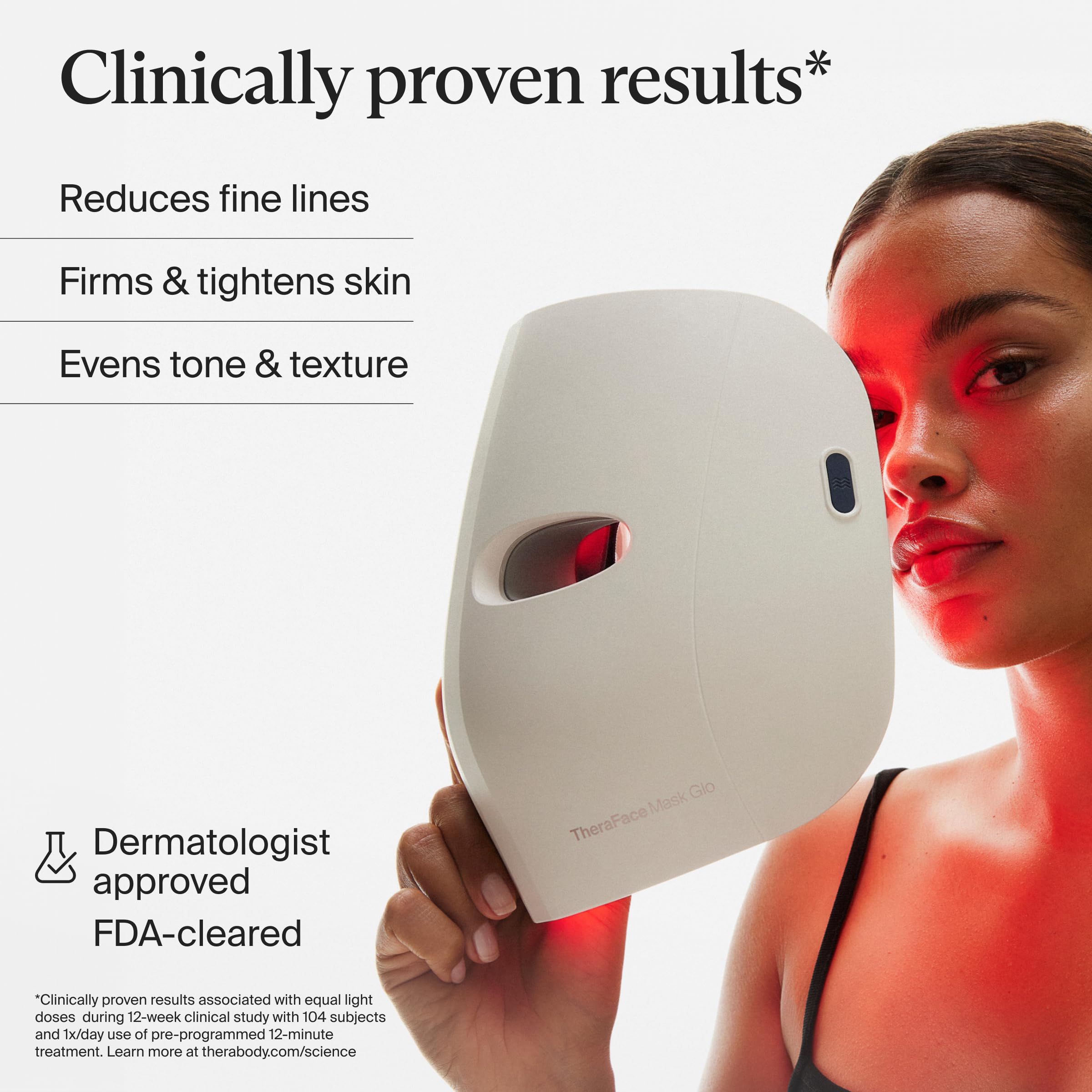 TheraFace Glo LED panel closeup illustrating PrecisionLED for consistent treatment