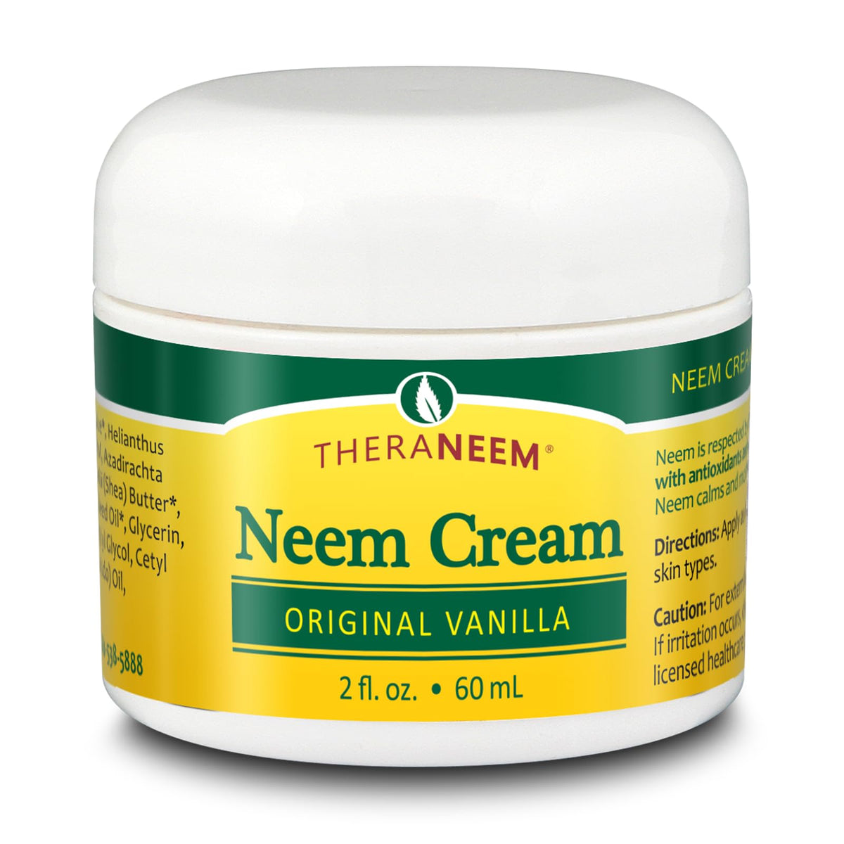 TheraNeem Cream tub closeup showing vanilla-scented hydrating moisturizer for dry and sensitive skin