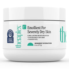 Theraplex Emollient Cream label shows fragrance-free formula for sensitive, dry skin relief.