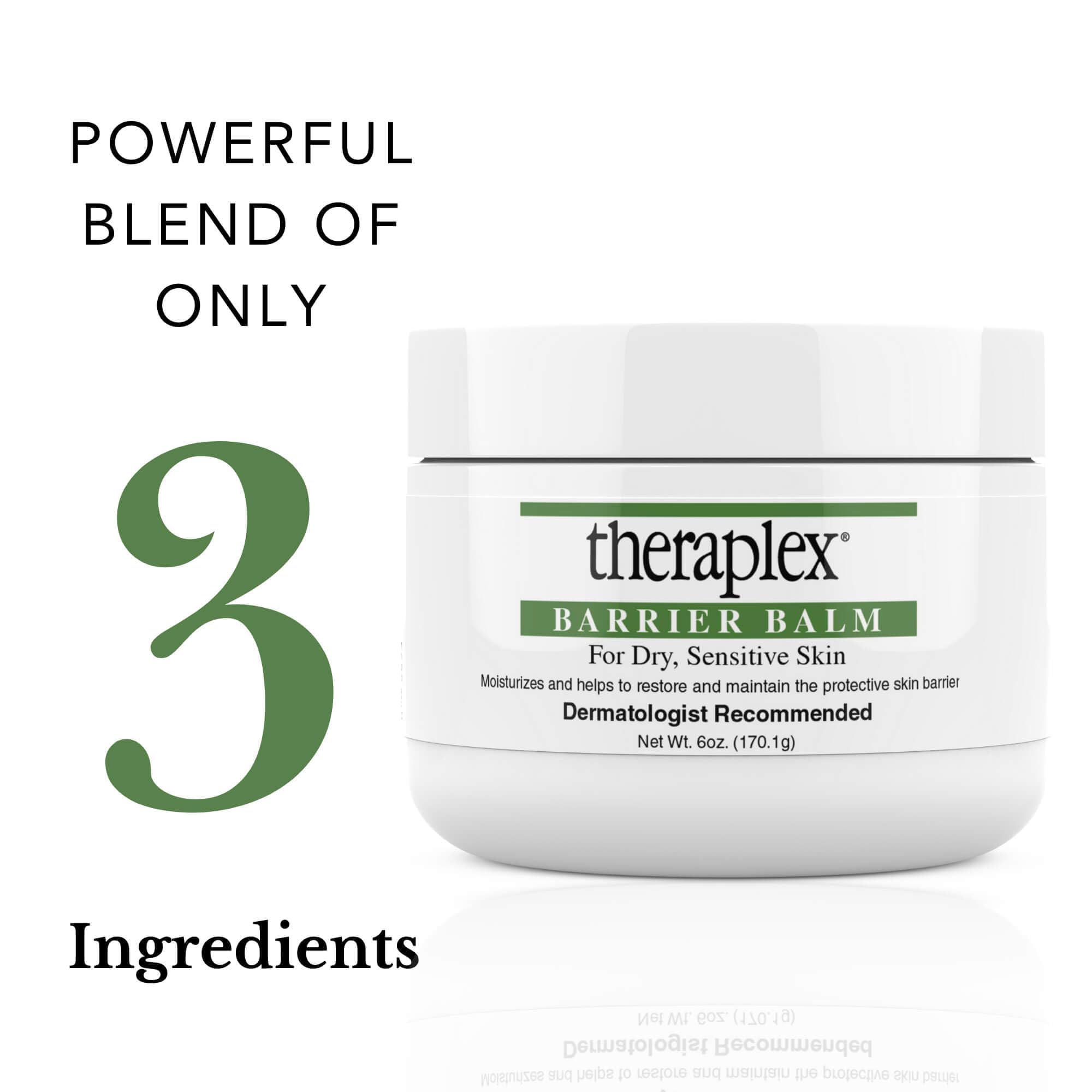 Theraplex hypoallergenic balm on bare arm highlights skin-safety.