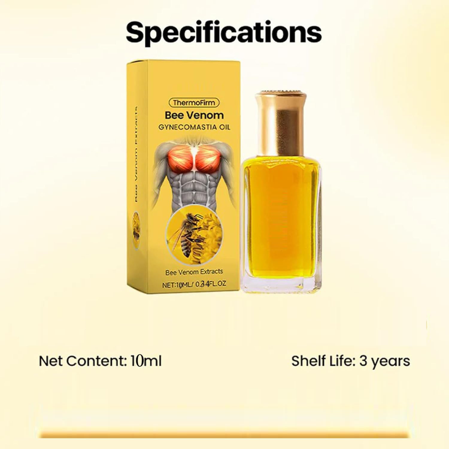 TRWLCFF ThermoFirm Bee Venom Oil label close-up highlighting natural formulation.
