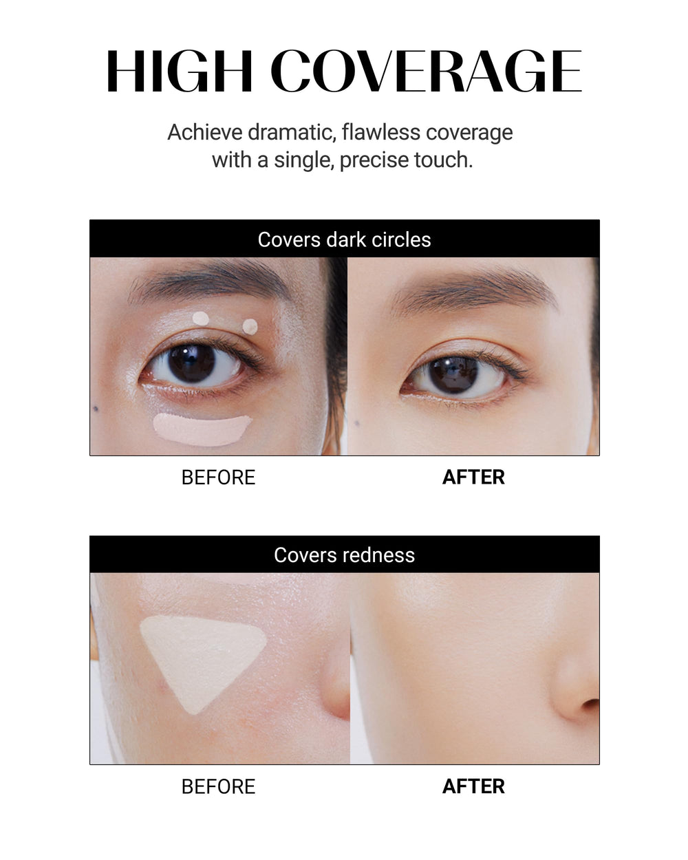 THESAEM Concealer packaging flatlay highlights three shades and the built-in sponge tip.