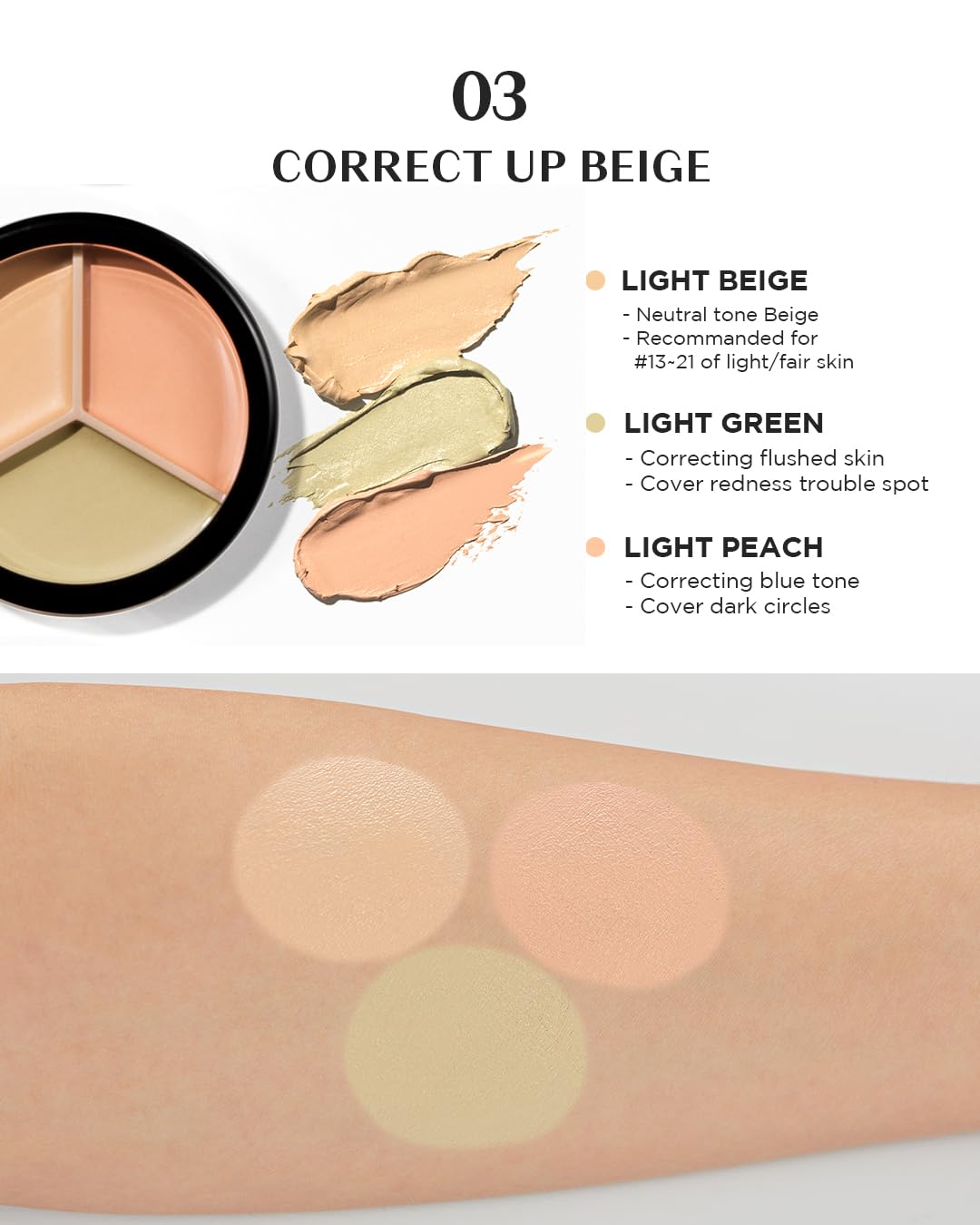 THESAEM peach corrector swatch counters bluish under-eye tones.