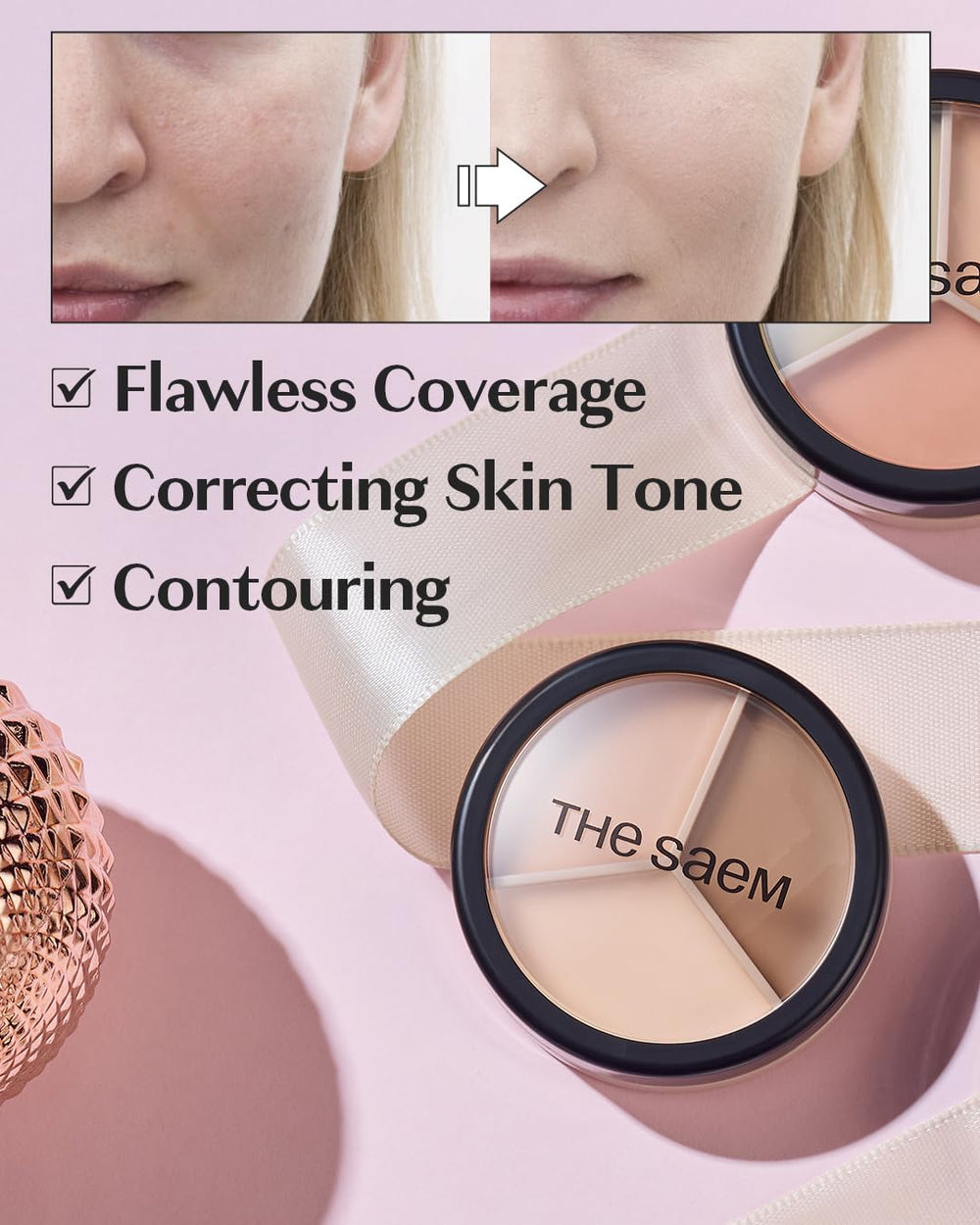 THESAEM Cover Perfection open palette reveals three shades for 3D contour and highlighting