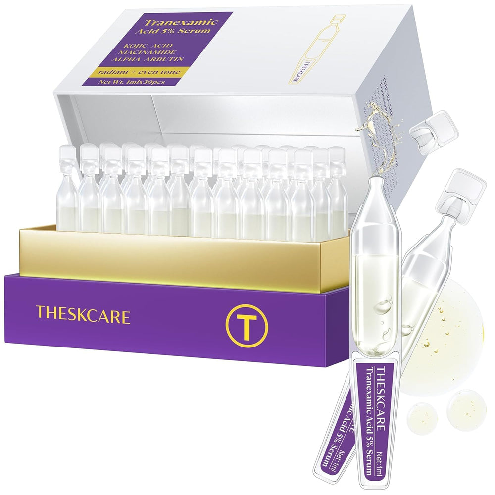 THESKCARE Tranexamic Acid Serum ampoules pack, travel-ready brightening routine.