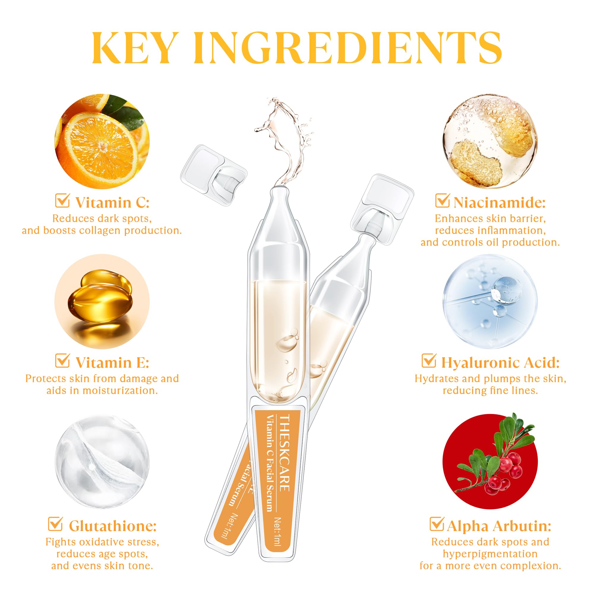 THESKCARE ampoule packaging highlights fresh-use design and portability.