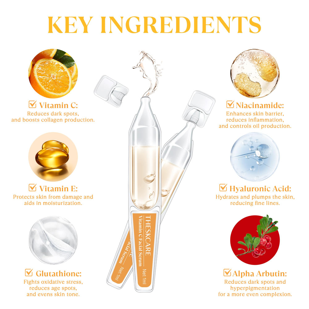 THESKCARE ampoule packaging highlights fresh-use design and portability.