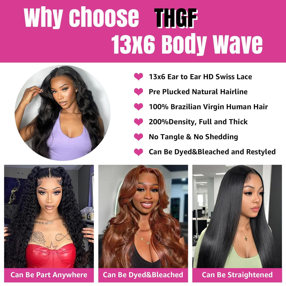 THGF 30-inch body wave lace front wig bleached knots for natural hairline.