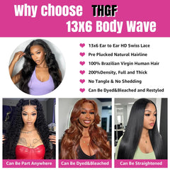 THGF 30-inch body wave lace front wig bleached knots for natural hairline.