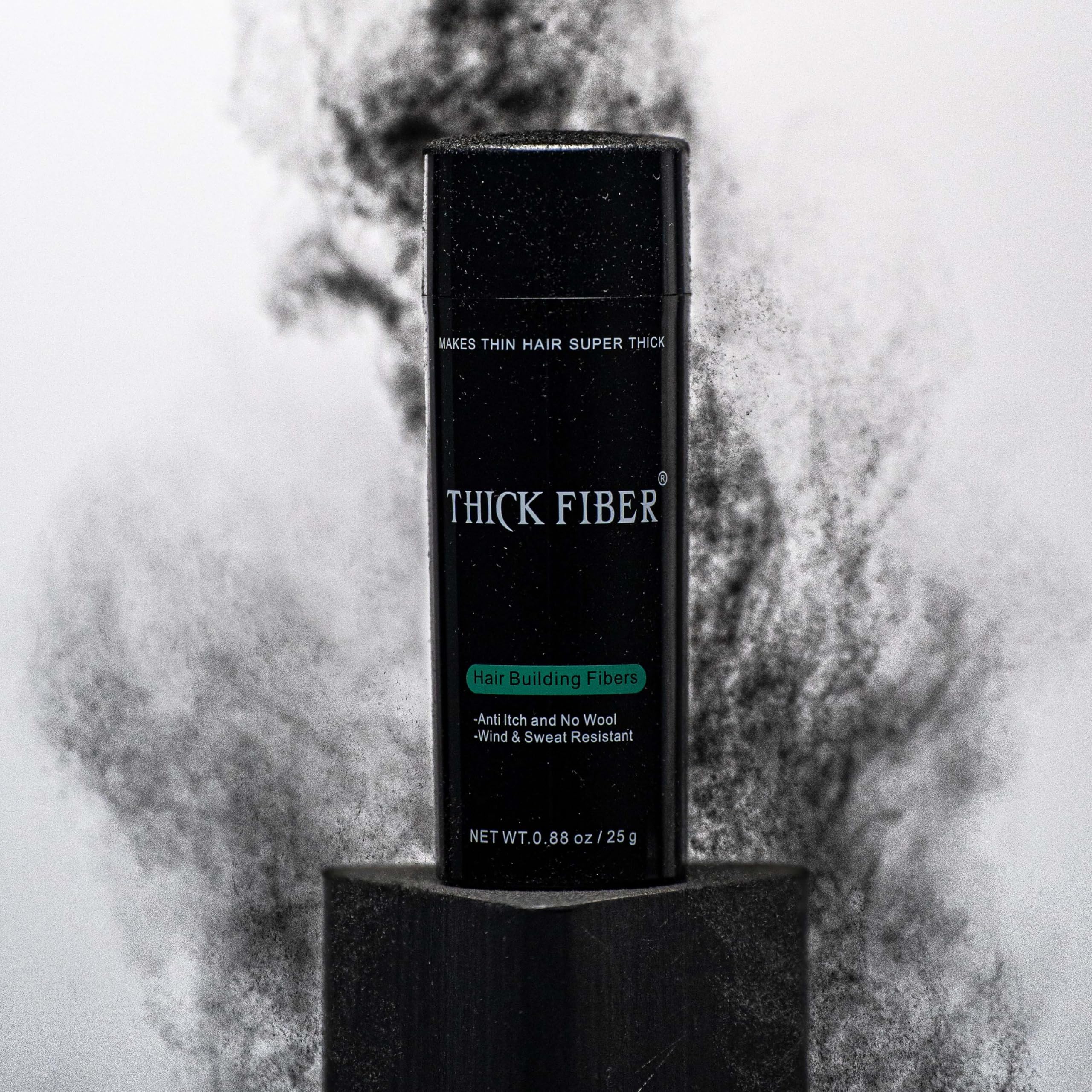Thick Fiber 25g bottle label highlighting portability and long-lasting use