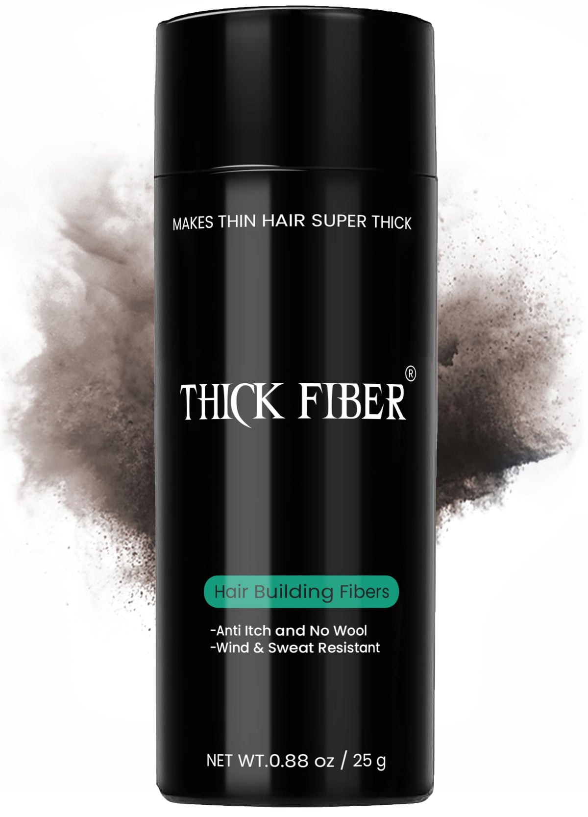 Thick Fiber dark brown bottle being shaken to match hair color