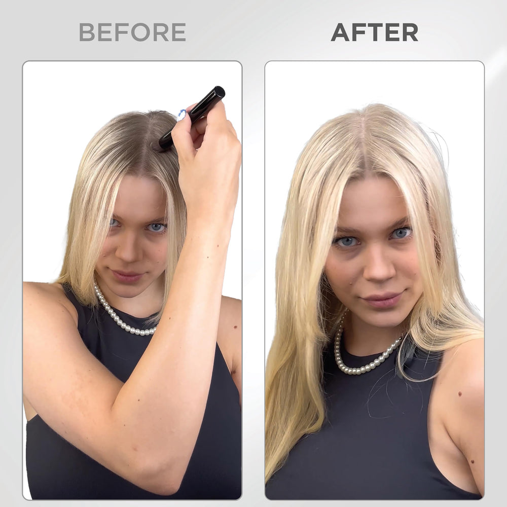 Thick Fiber root touch-up mirror for fast check and blend.