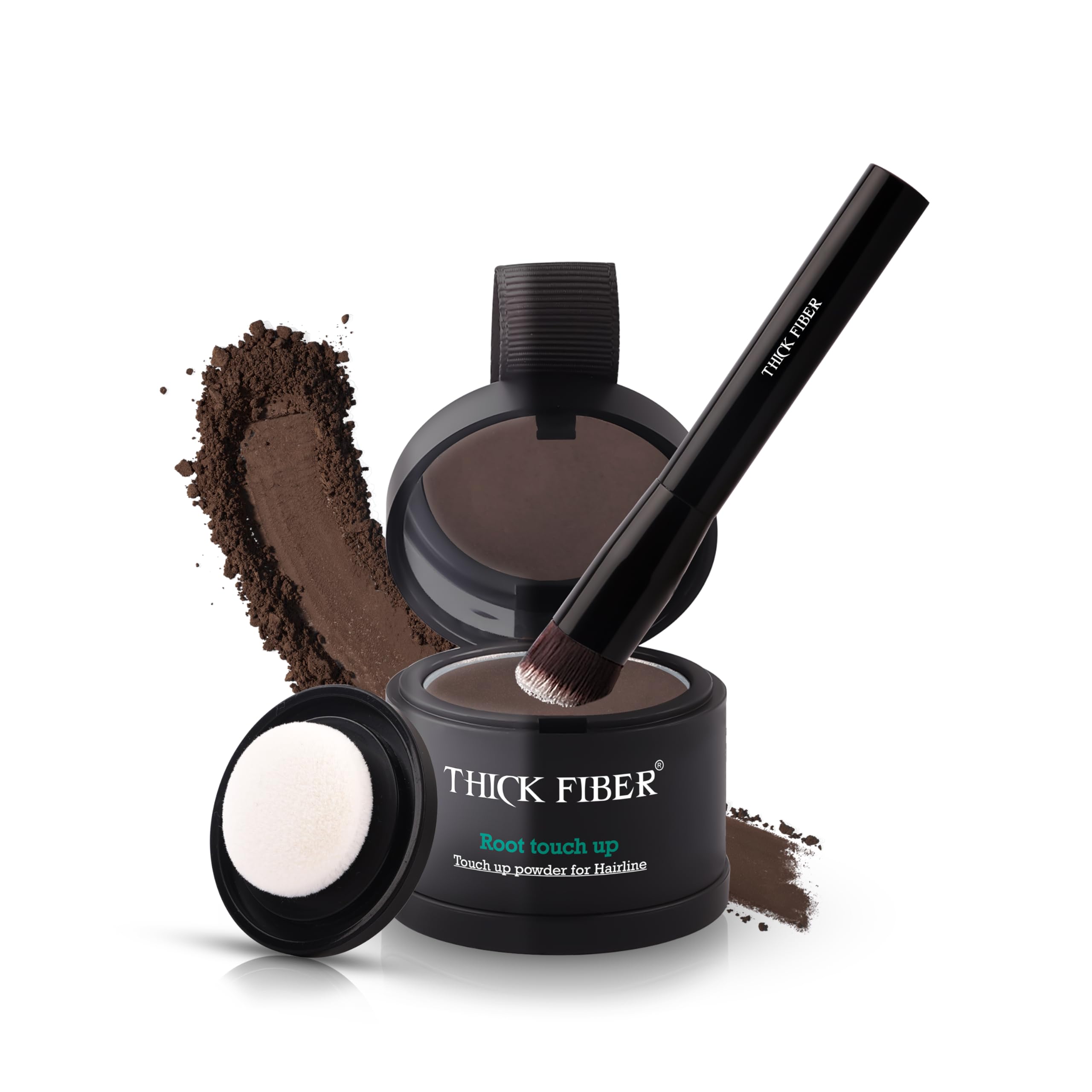 Thick Fiber Root Touch Up Powder compact close-up for fast gray root coverage.