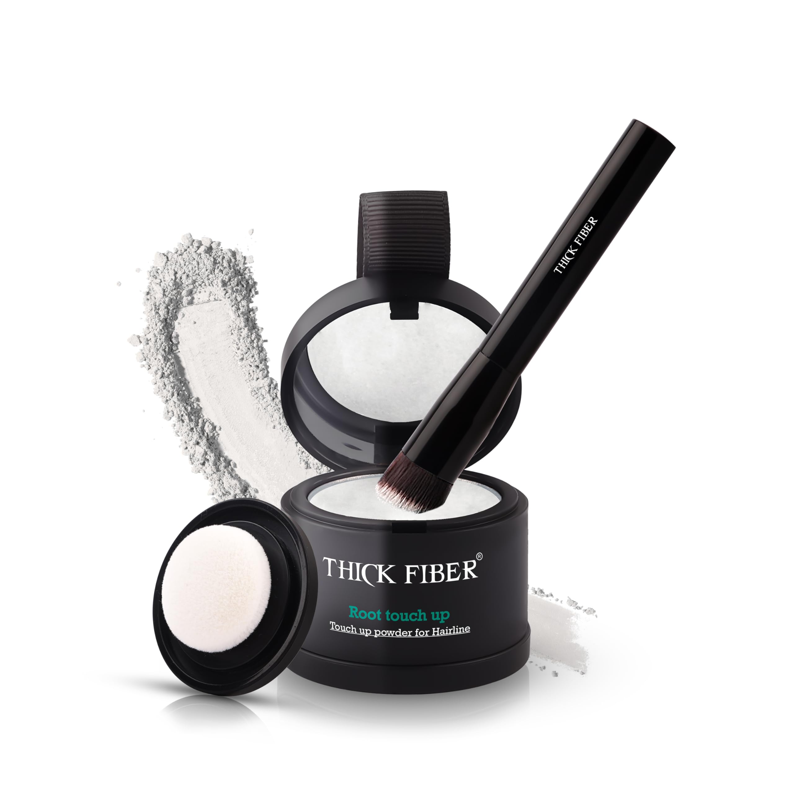 THICK FIBER Root Touch Up Powder compact for quick coverage during busy mornings.