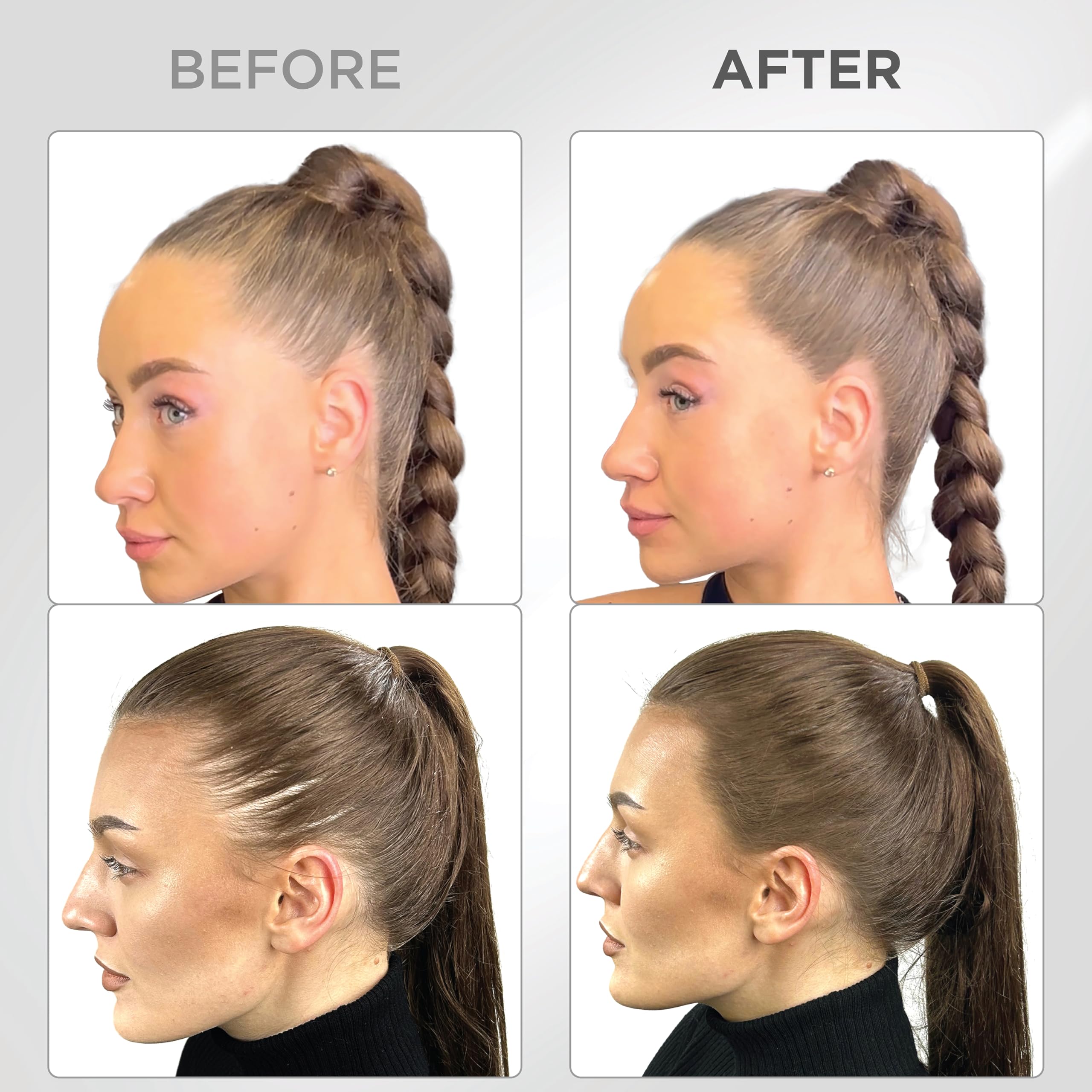 Thick Fiber Root Touch Up Powder applied to gray roots for natural-looking coverage.