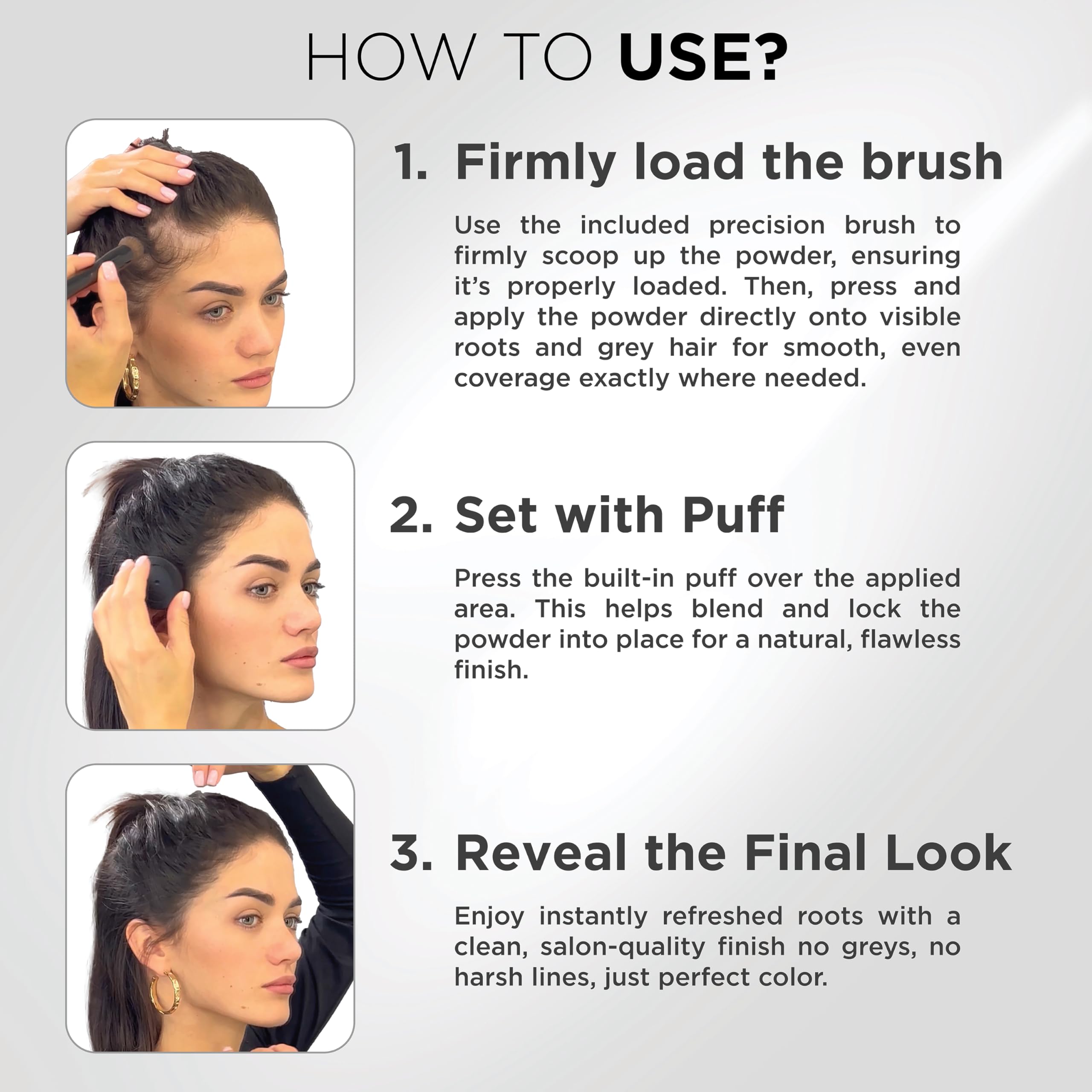 THICK FIBER Root Touch Up Powder mirror helps quick checks.