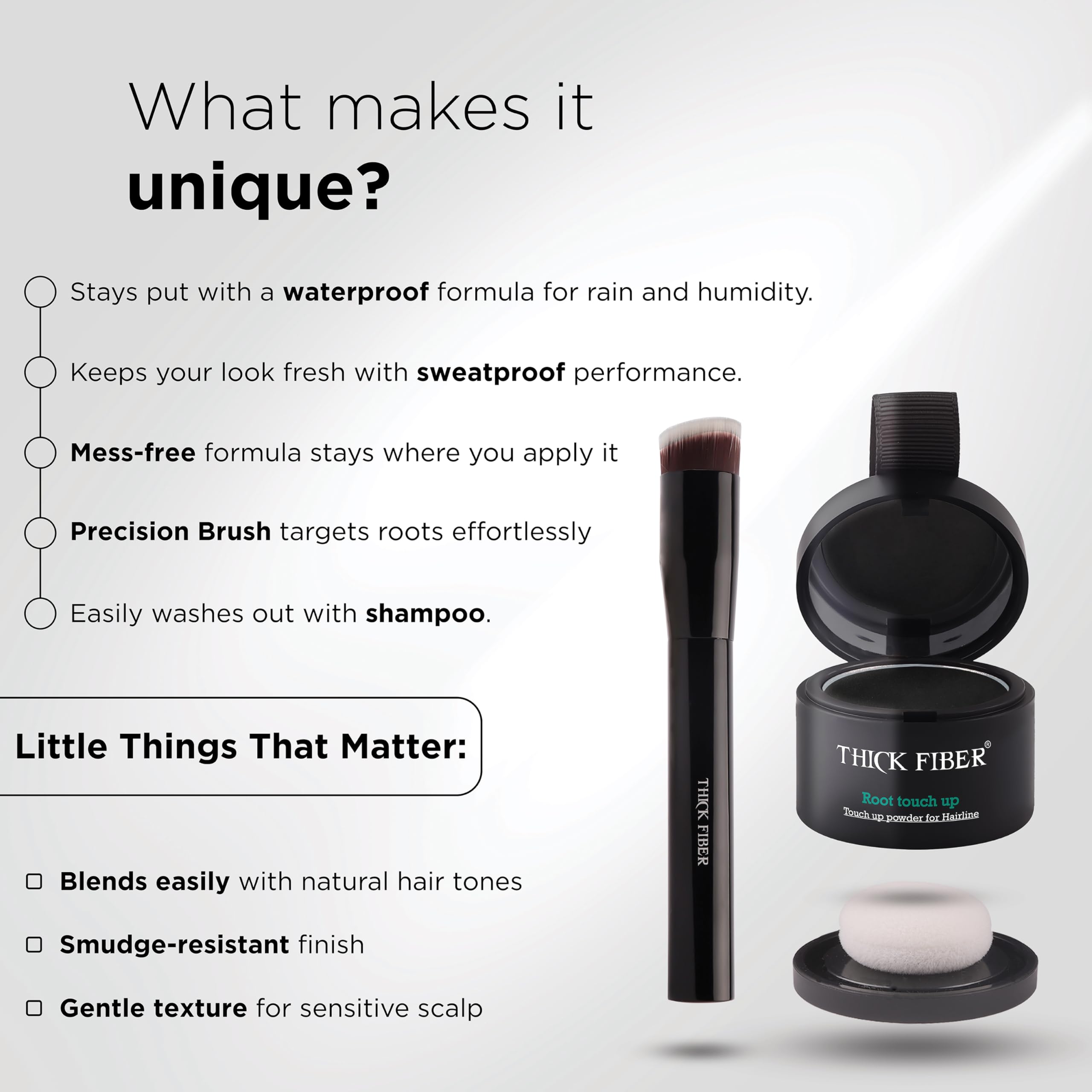THICK FIBER Root Touch Up Powder water and sweat resistant performance