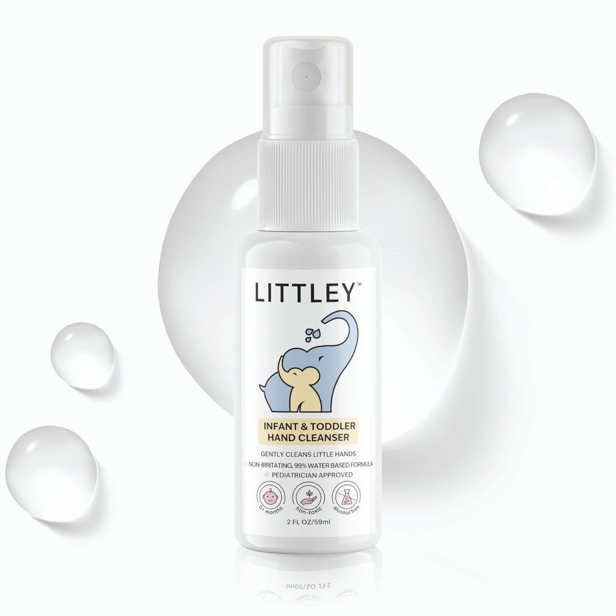 Think Smarter Products Littley bottle front view, travel-ready hand cleanser gentle on skin.
