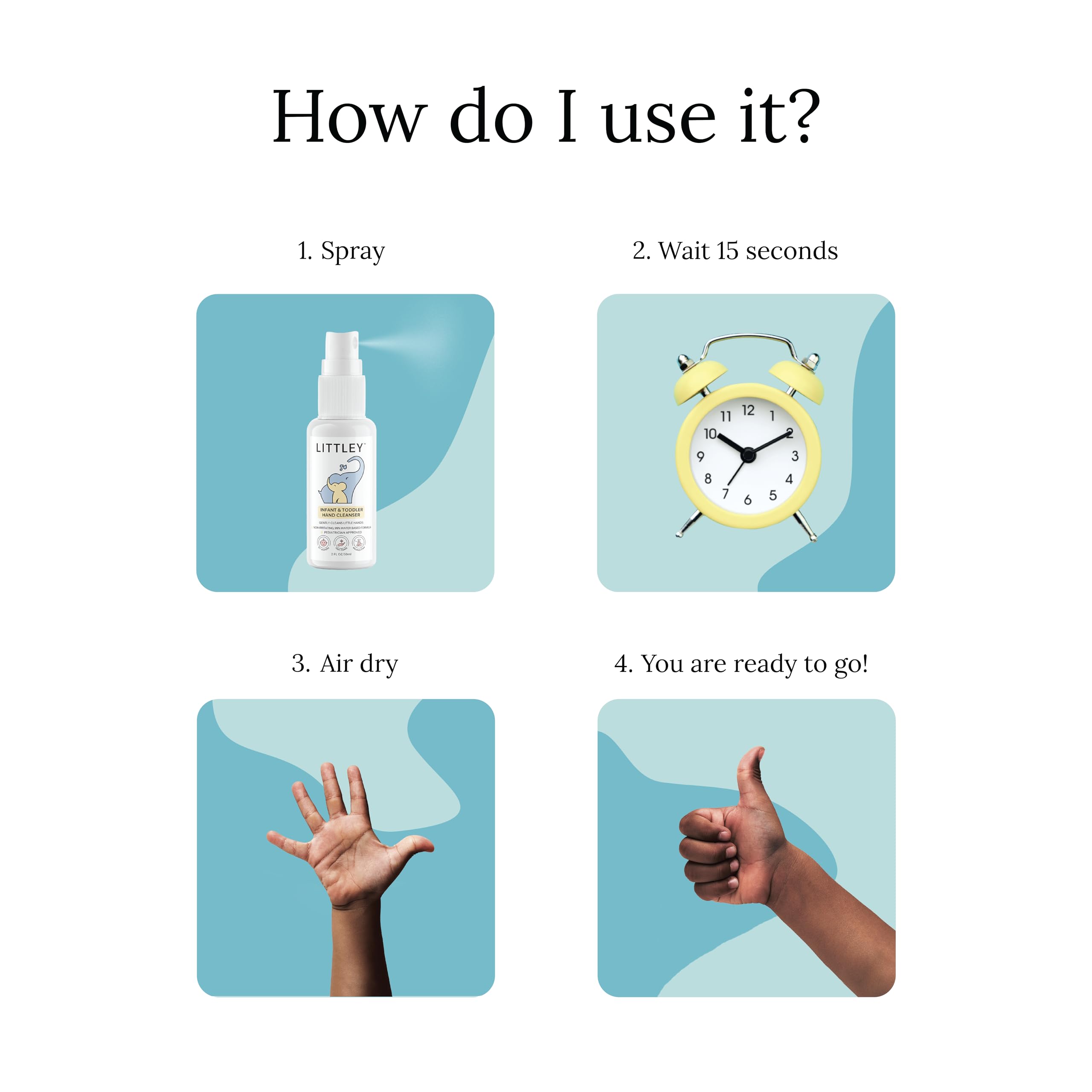 Think Smarter Littley HOCl formula on display suggests easy no-rinse cleansing.