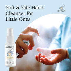 Think Smarter Products Littley spray bottle in use for quick 15-second hand cleanse.