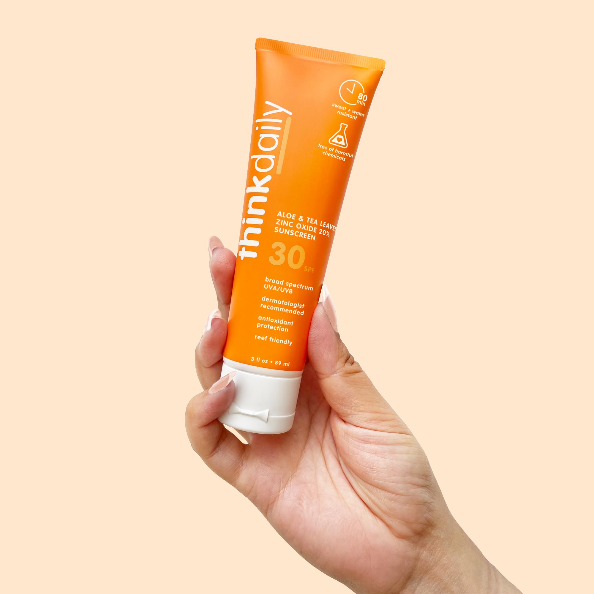 Thinkdaily vegan, clean-ingredients sunscreen appealing to sensitive-skin users