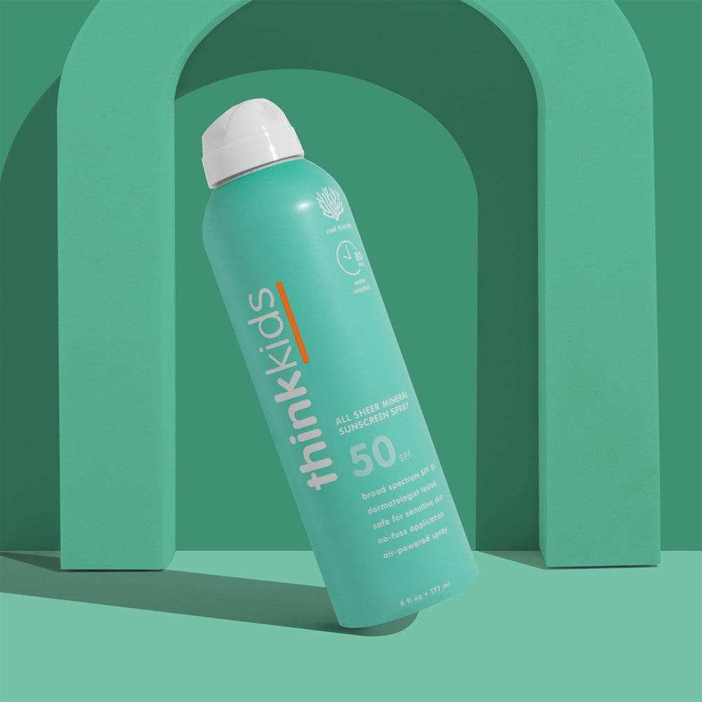 ThinkSport Kids sunscreen label highlights mineral formula and UVA/UVB protection