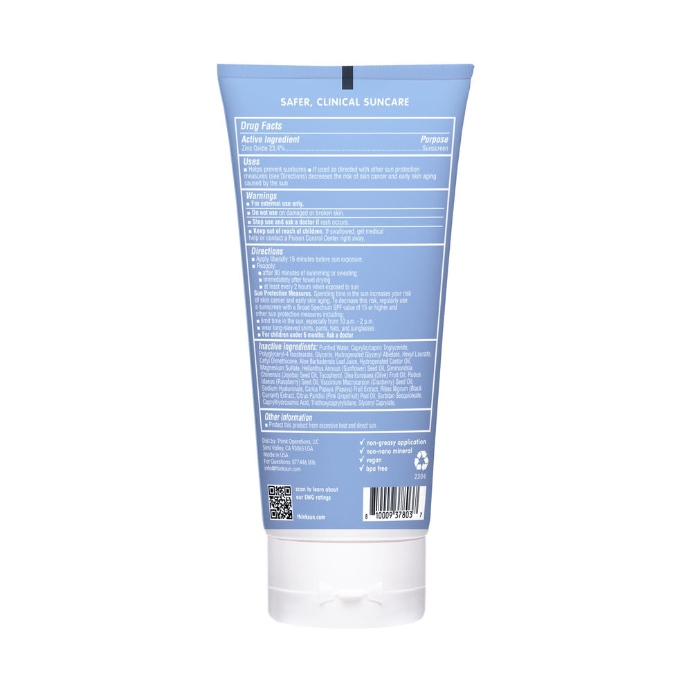 Thinksport mineral sunscreen with clear zinc oxide suitable for sensitive skin.