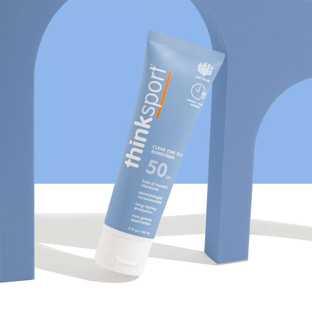 ThinkSport sunscreen on face and body during outdoor activity with sweat resistance