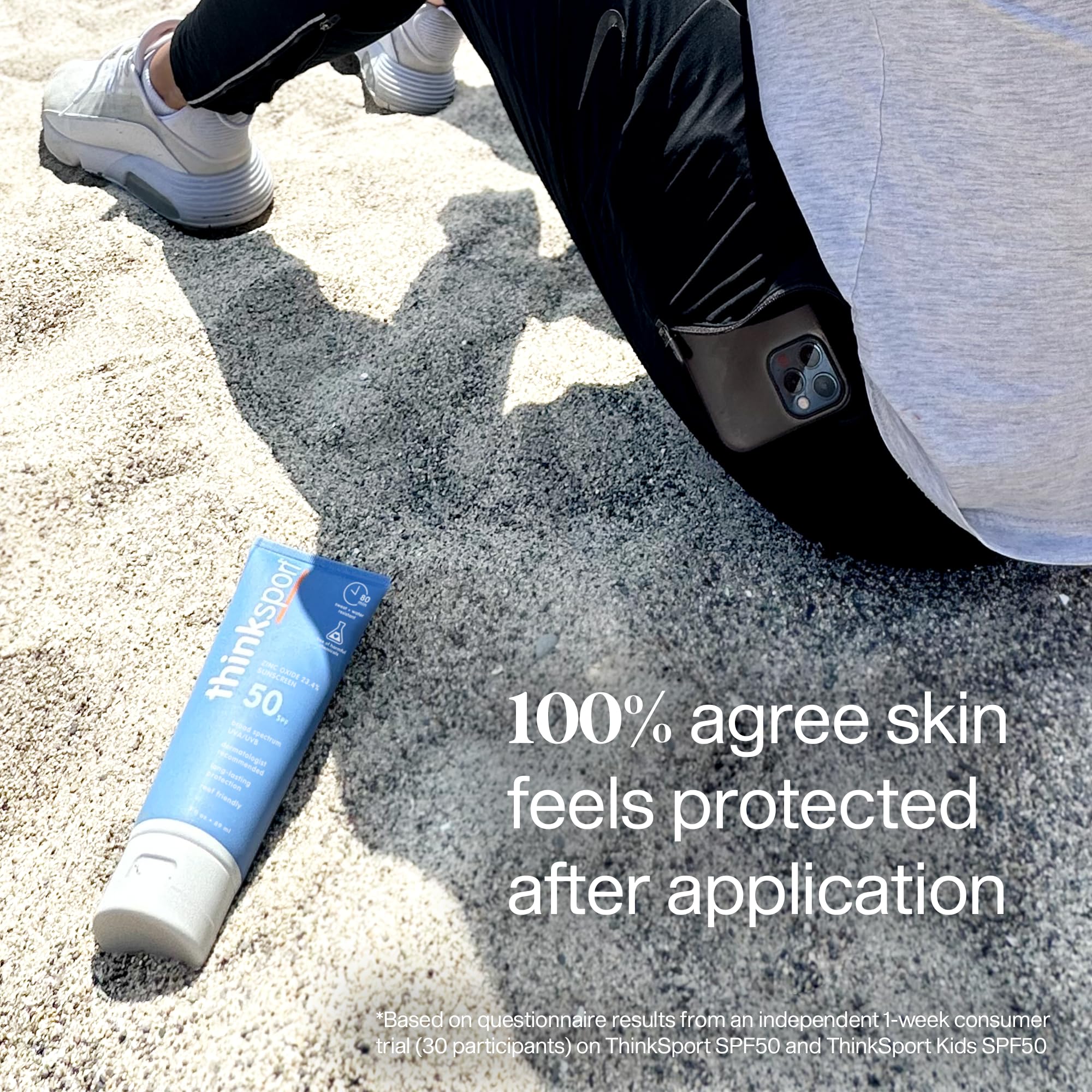 Thinksport water-resistance image shows extended protection during pool or swim.