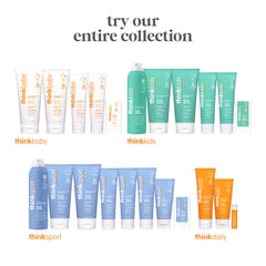 Thinksport sunscreen on skin during swimming highlights water resistance.