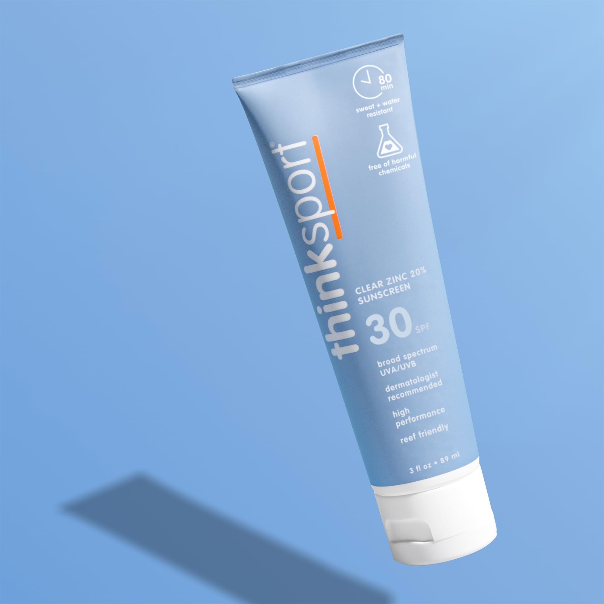 Thinksport zinc oxide close-up highlighting non-nano mineral protection.