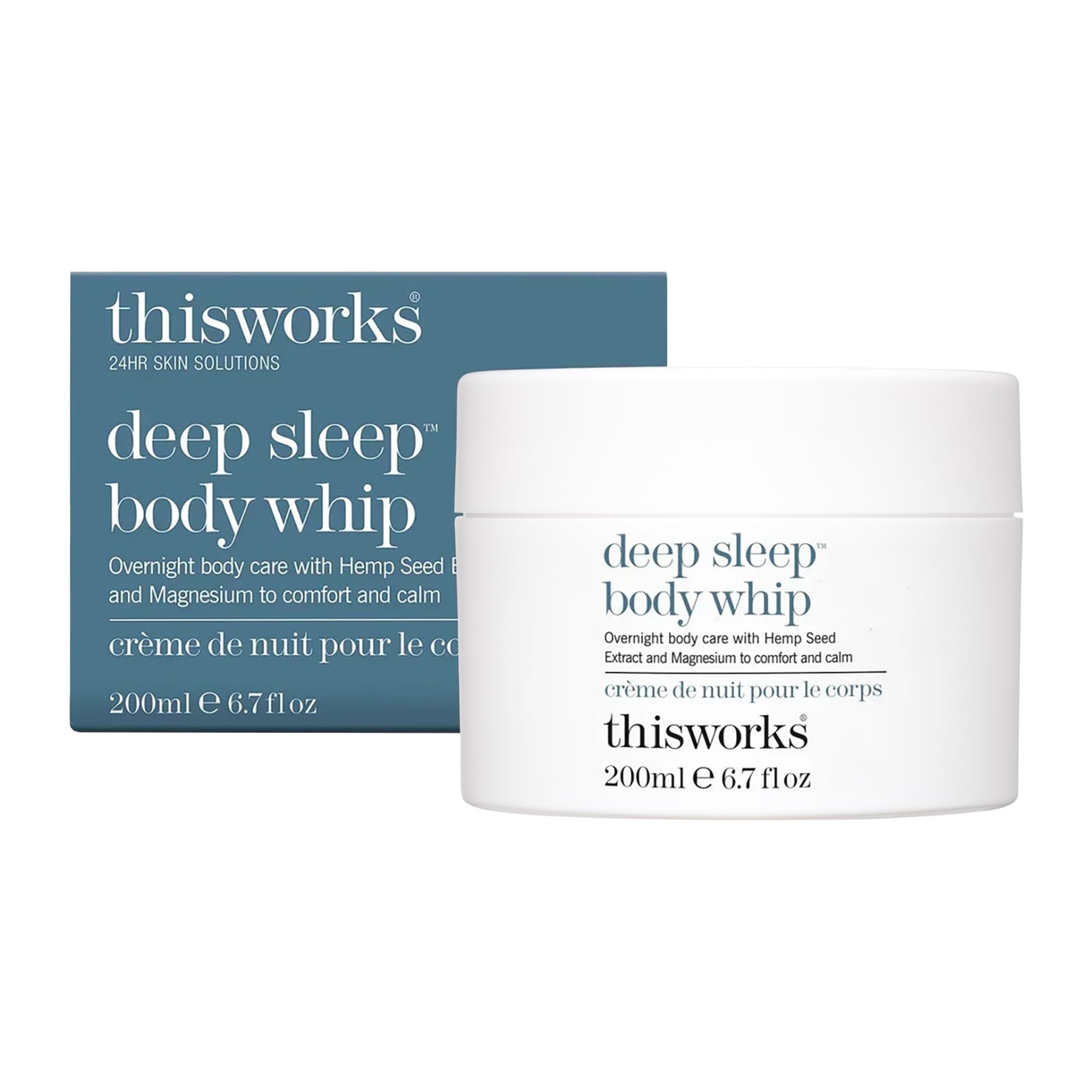 ThisWorks Deep Sleep Body Whip bottle closeup for luxurious night hydration.