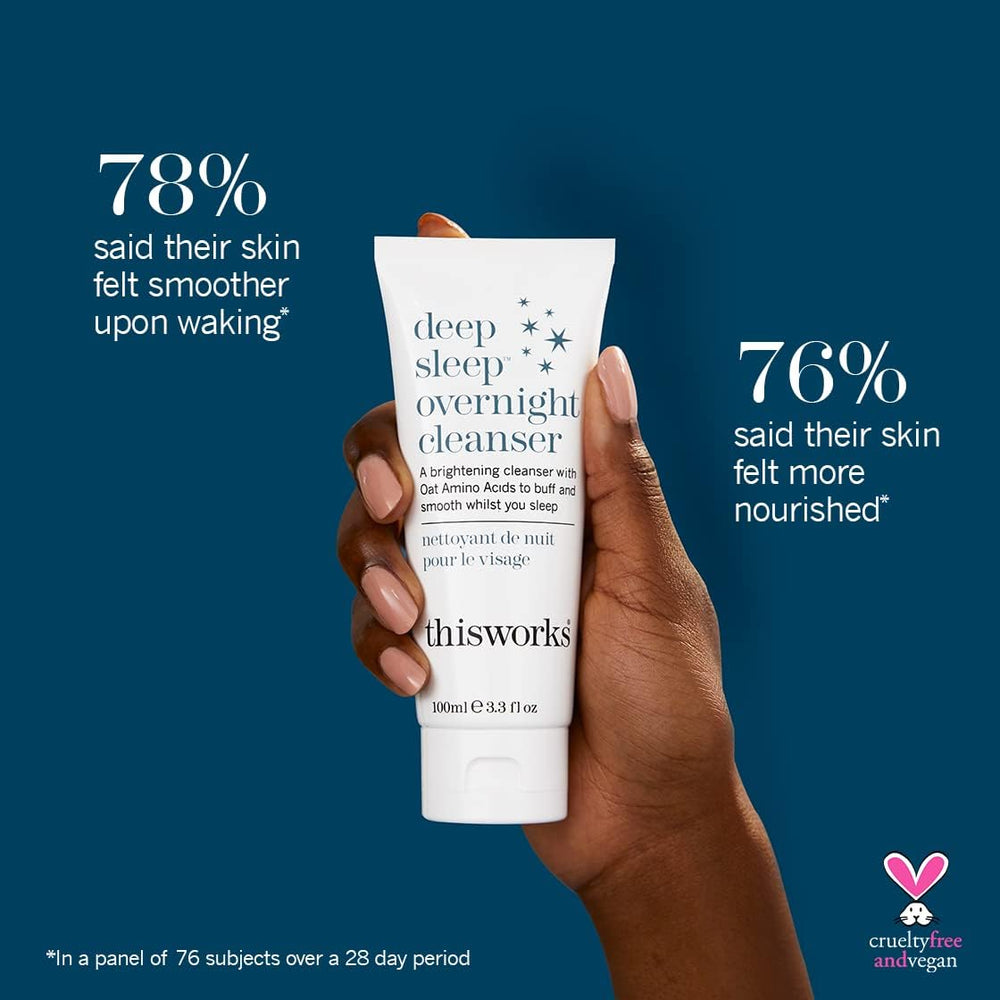THISWORKS Deep Sleep Overnight Cleanser bottle-pump showing easy nighttime application