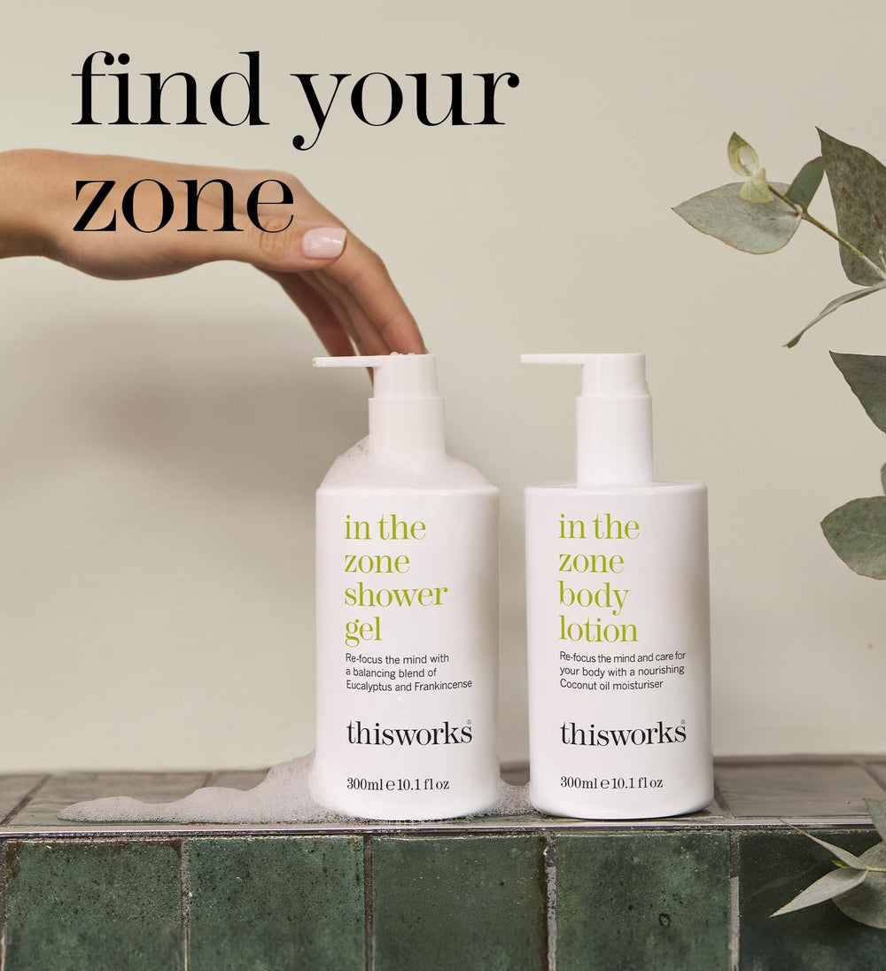 THISWORKS In The Zone Shower Gel after-shower scene, towel dry and calm glow
