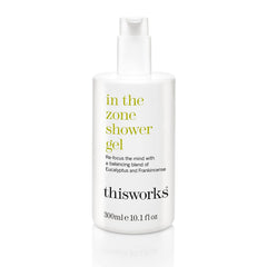 THISWORKS In The Zone Shower Gel bottle front, refreshing eucalyptus and frankincense aroma for focus